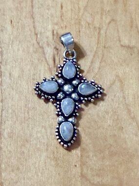 Beautiful Moonstone Cross Pendant - 925 Plated/Stamped